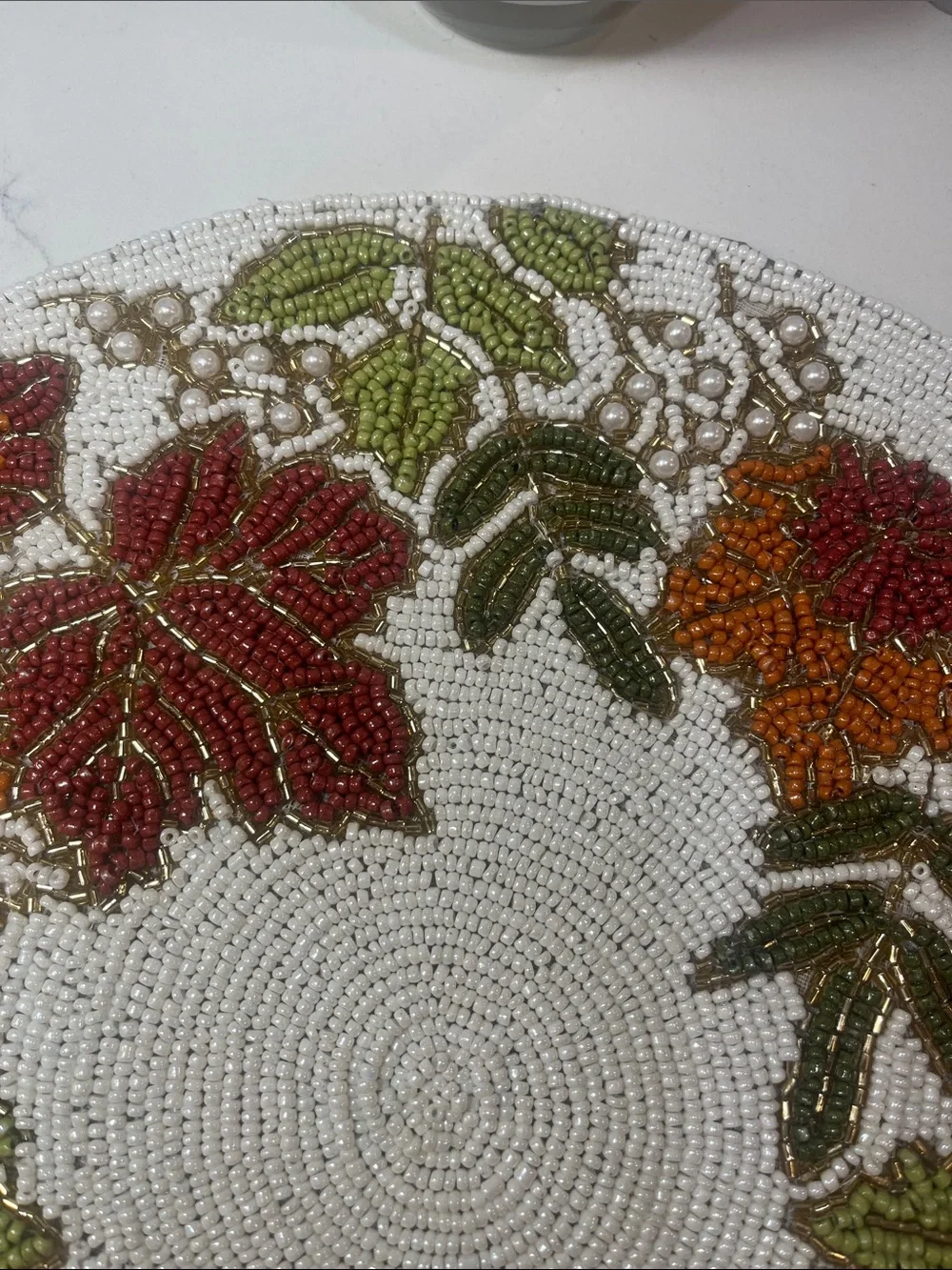 Tahari FALL LEAVES Beaded Placemat Charger 14” Multicolor Fall Thanksgiving NEW